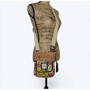 Lily Bloom Crossbody Purse Shoulder Bag 2 Tone Floral Leather Accent Flap Pocket